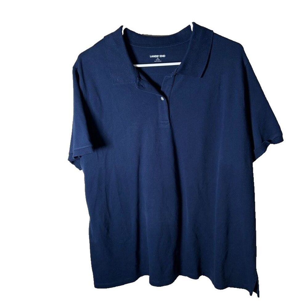 Lands' End Polo Shirt Women's 1X Navy Blue Short Sleeve Casual 16-18W Collared